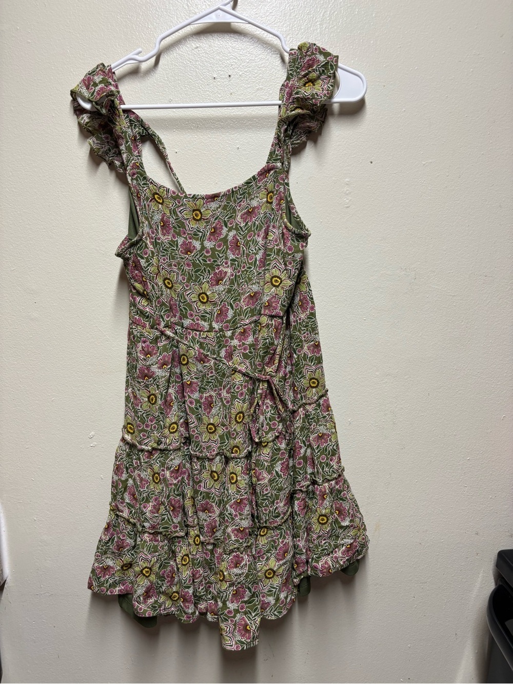 Maurice’s Floral Smocked Tiered Mini Dress whimsical Boho Size M Rayon green